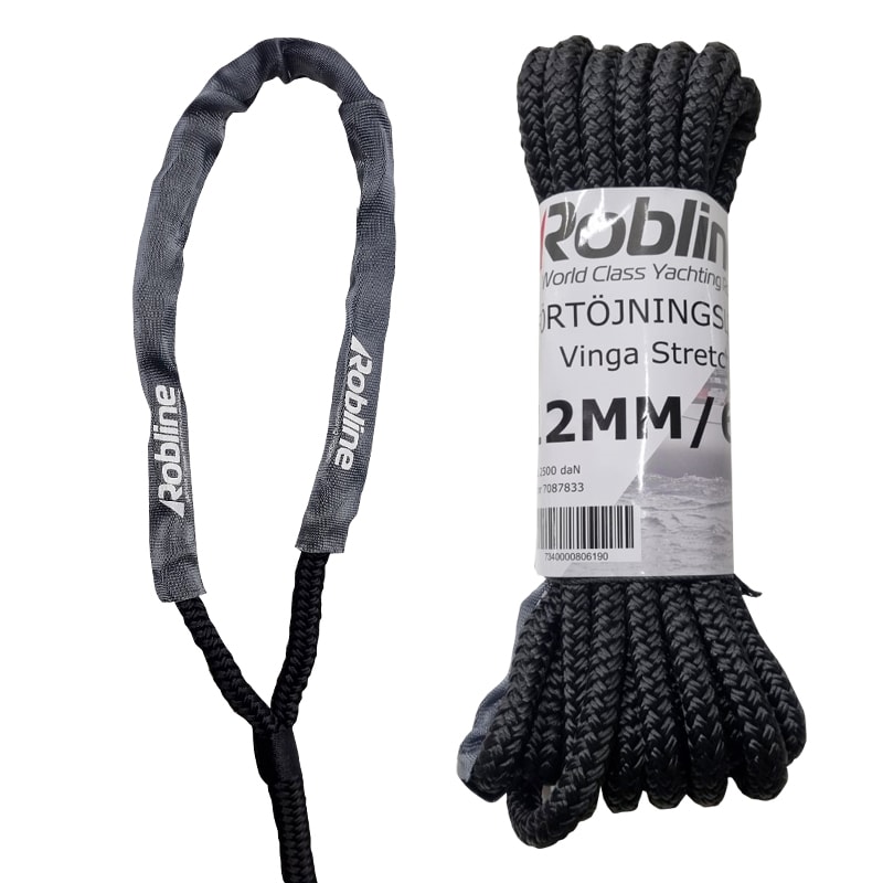 Förtöjning Vinga Stretch 12mm x 6m svart m slitskydd